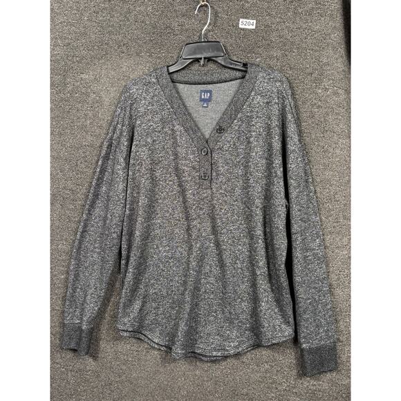 Gap Sweater Womens Size L Tall Long Sleeve Henley Gray Super Soft - Picture 1 of 10